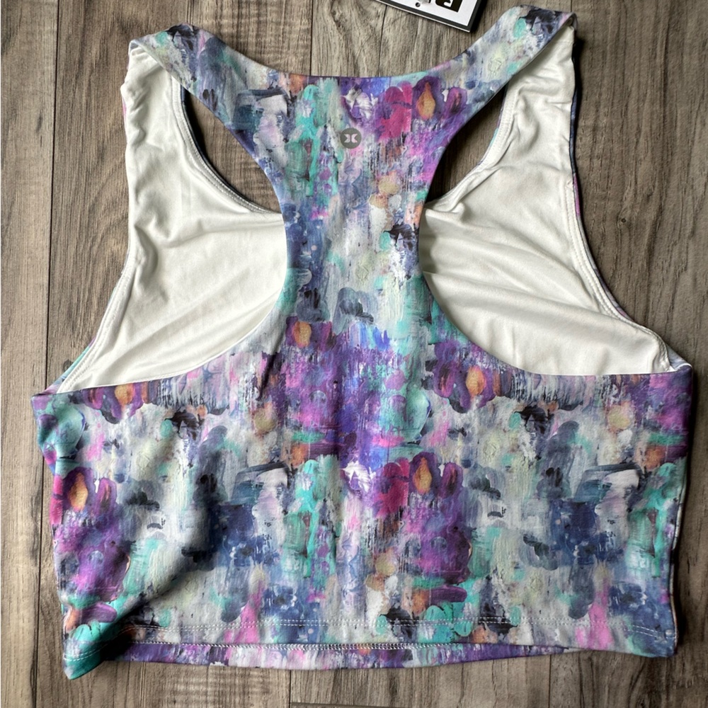 NWT RBX Printed Longline Sports Bra with Inner Shelf in Purple Blue Size Medium - Picture 2 of 5